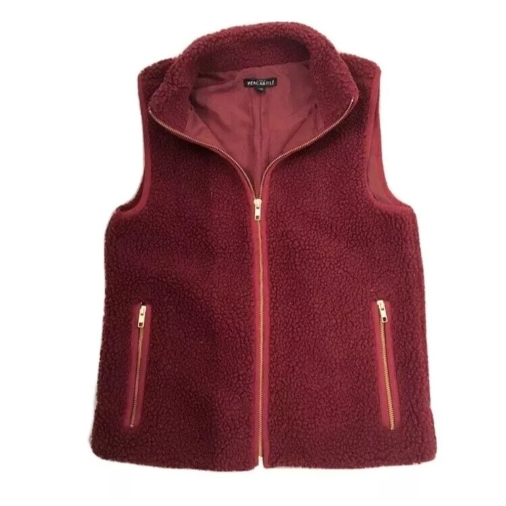 NWOT J Crew Maroon Sherpa Vest - Picture 2 of 8